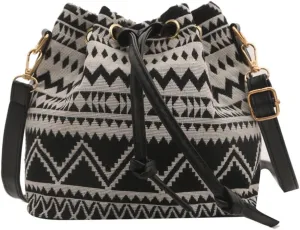 Fashion Drawstring Crossbody Bag for Women Girl Bucket Bag Canvas Shoulder Bag Female Ethnic Styles Messengers Bag