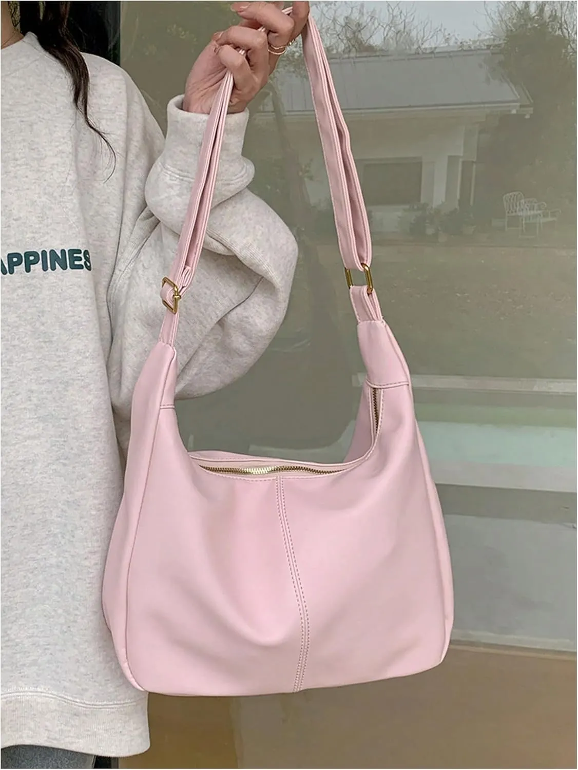 Floerns Women's Soft PU Leather Crossbody Bag Vintage Slouchy Hobo Bag with Zipper