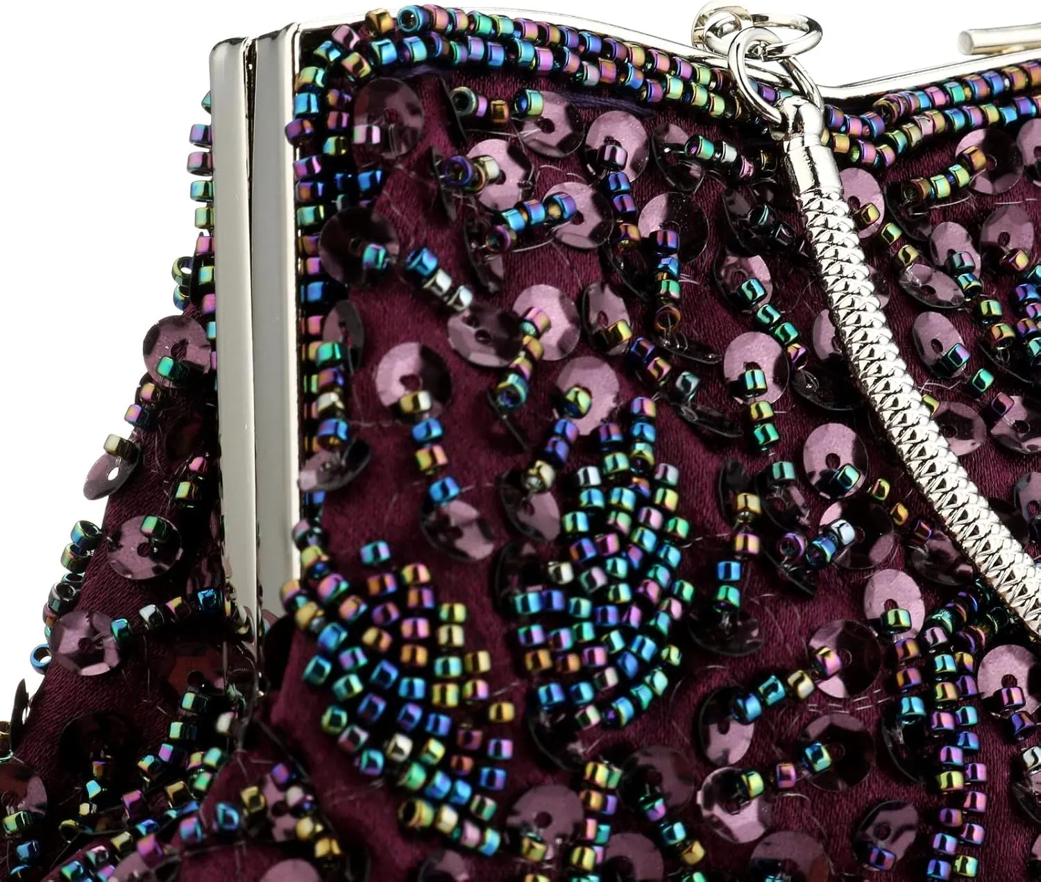 Floral Designer Evening Bag Beaded Sequin Design Vintage Kissing Lock Satin Clutch Purse Bag Wedding Party Clutch