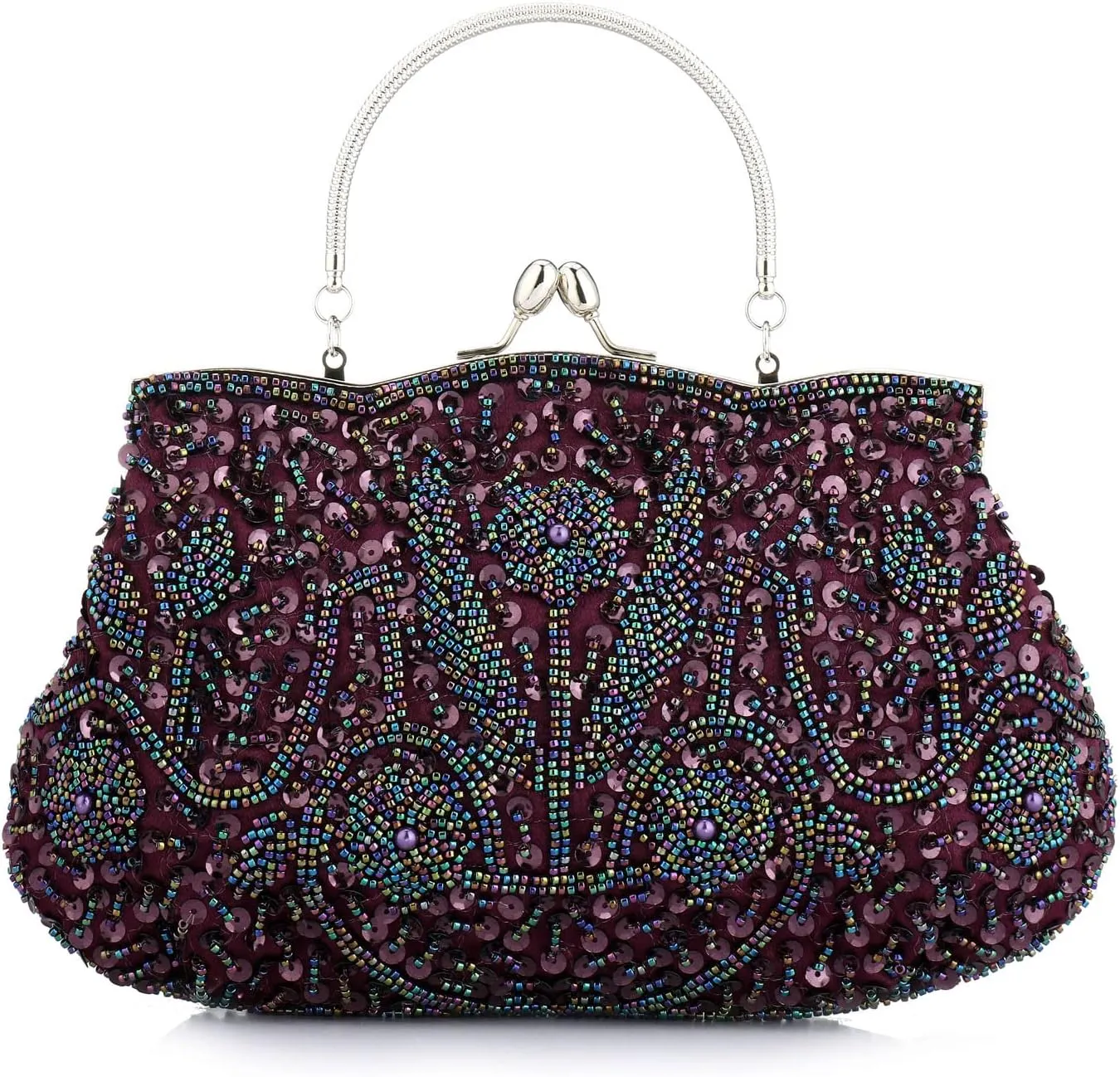 Floral Designer Evening Bag Beaded Sequin Design Vintage Kissing Lock Satin Clutch Purse Bag Wedding Party Clutch
