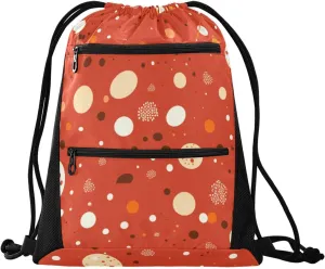 FRODOTGV White Polka Dot Red Background Chestnut Sport String Bag Water Resistant Party Women Men Adults Swim Bags With Zipper Pockets for Hiking