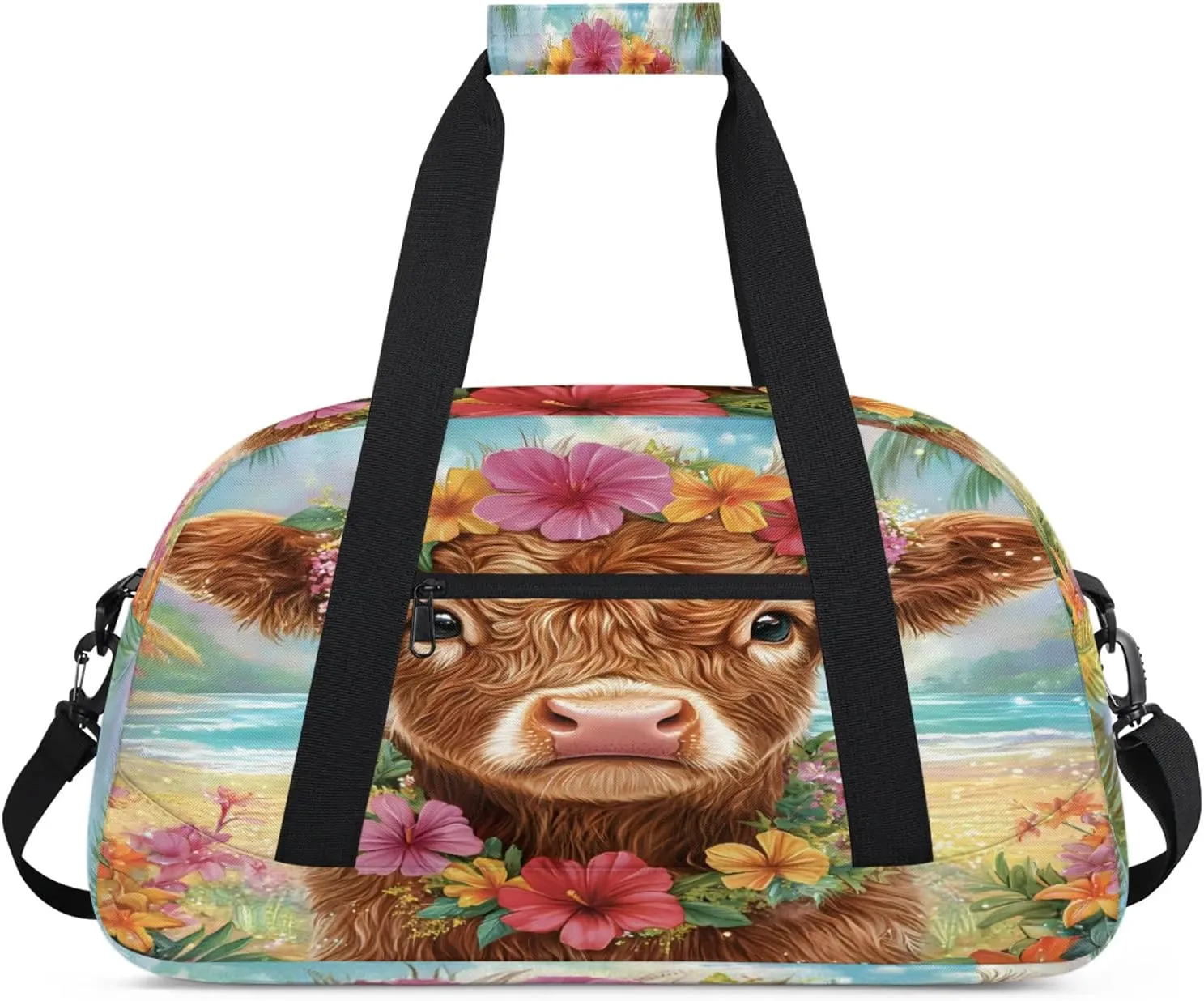 Funny Highland Cow Sports Duffle Gym Bags for Men or Women, Rustic Farmhouse Bull Animal Lightweight Carry On Overnight Weekender Bag for Travel Workout