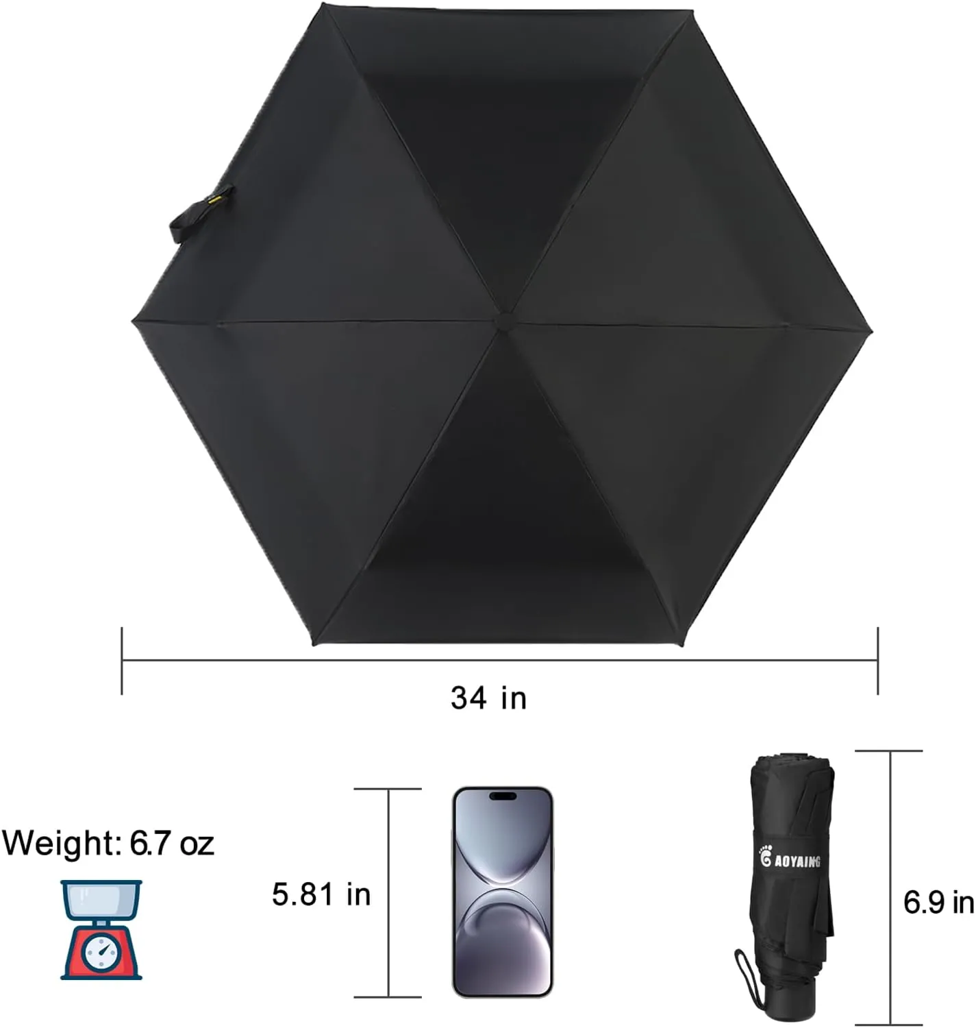 GAOYAING Compact Travel Umbrella with Case Sun&Rain Lightweight Small and Compact Suit for Pocket Black,34 Inches