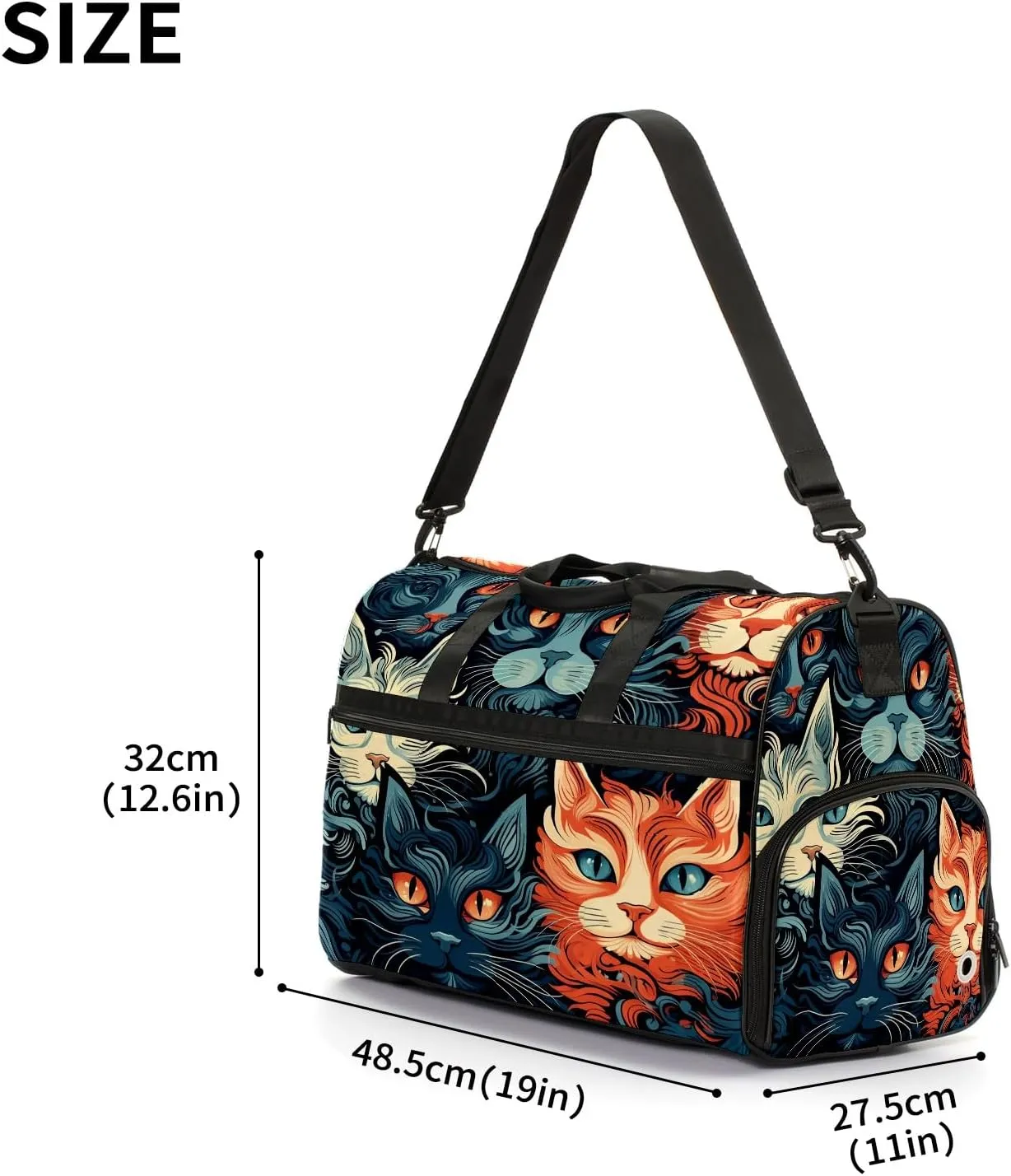 Gym Bag for Women, Carry on Weekender Overnight Bag, Travel Duffel Bags, Personal Item Travel Bag Tote Bag Workout Dance Bag, Cat - 2