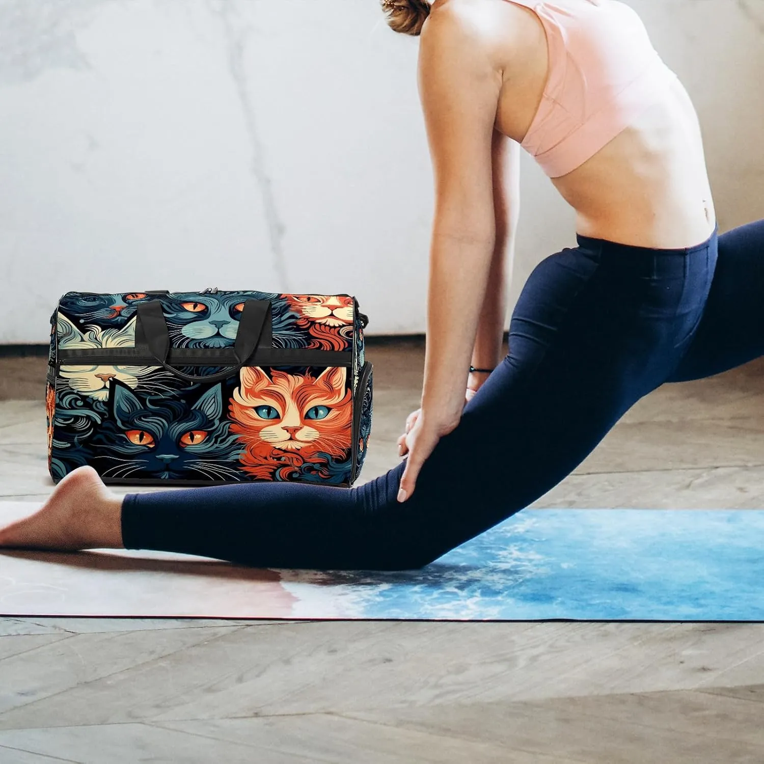 Gym Bag for Women, Carry on Weekender Overnight Bag, Travel Duffel Bags, Personal Item Travel Bag Tote Bag Workout Dance Bag, Cat - 2