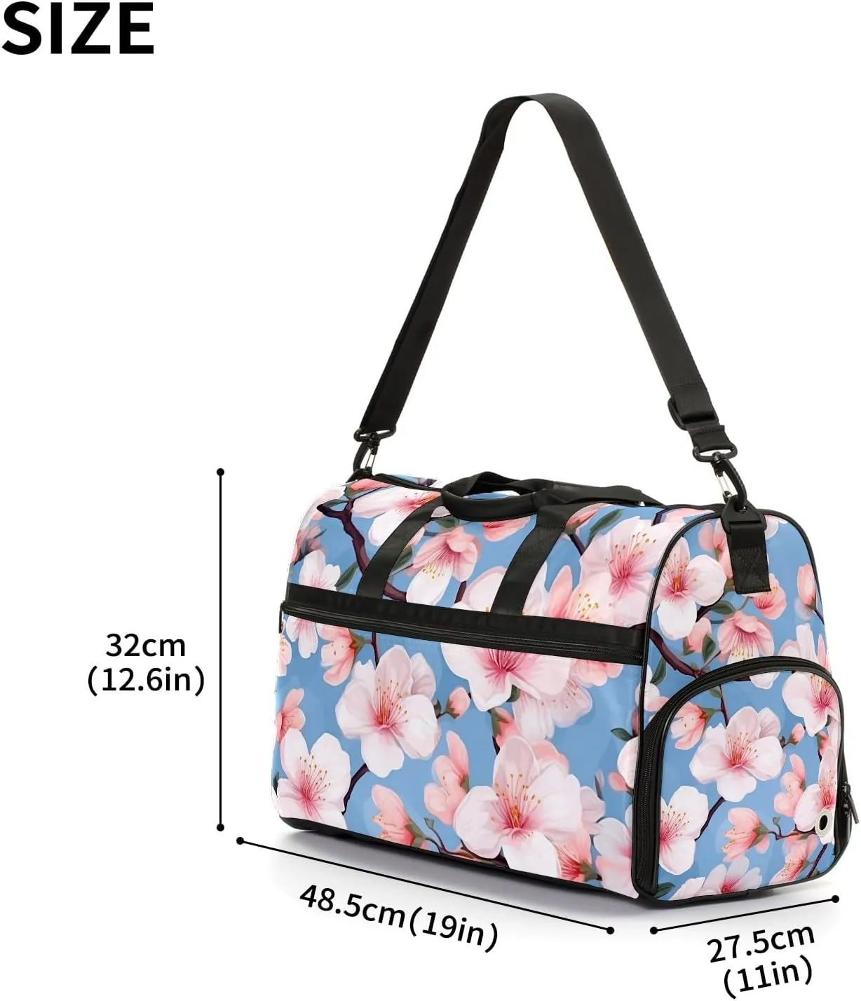 Gym Bag for Women Men, Yoga Bag with Shoe Pocket, Travel Duffel Tote Bag for Plane, Workout, Swimming, Weekend Overnight Bag Carry on Bag Hospital Holdalls, Love Peach Blossom - 3