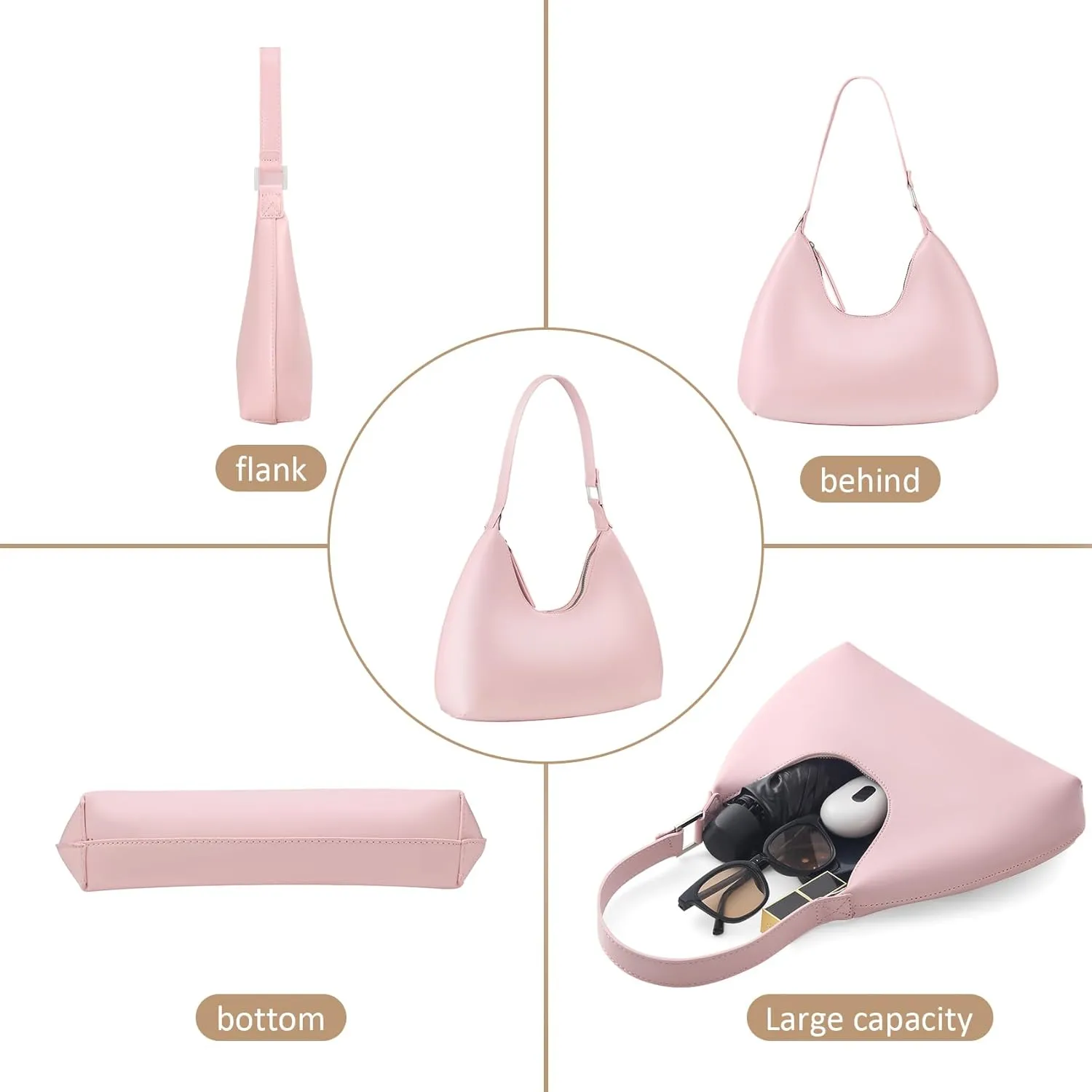 Hobo Shoulder Bag for Women Trendy Lightweight Soft Foldable Leather Hobo Tote Handbag with Coin Purse for Women