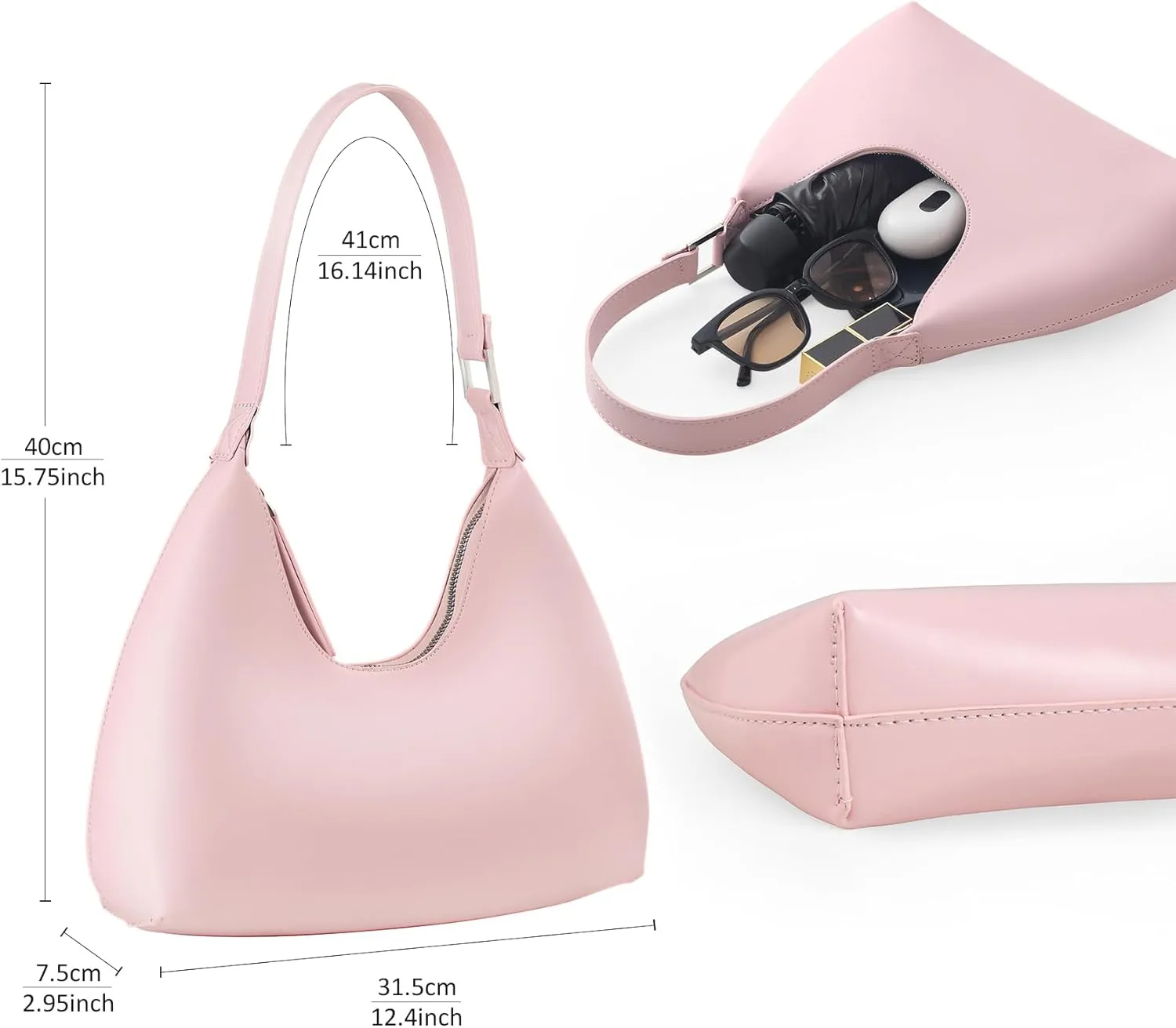 Hobo Shoulder Bag for Women Trendy Lightweight Soft Foldable Leather Hobo Tote Handbag with Coin Purse for Women