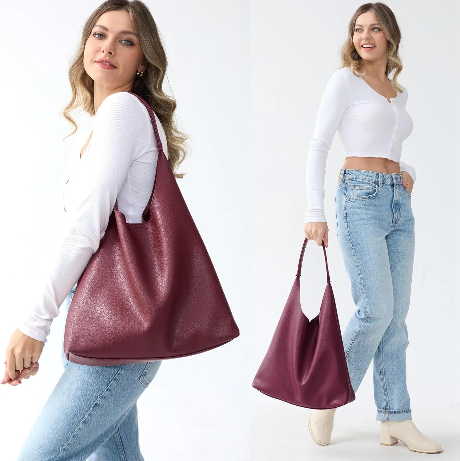 HOXIS Hobo Bags for Women Soft Vegan Leather Shoulder Handbag Slouchy Tote Purses