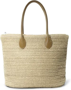 HOXIS Weekender Lightweight Synthetic Straw Shopper Tote Womens Shoulder Handbag