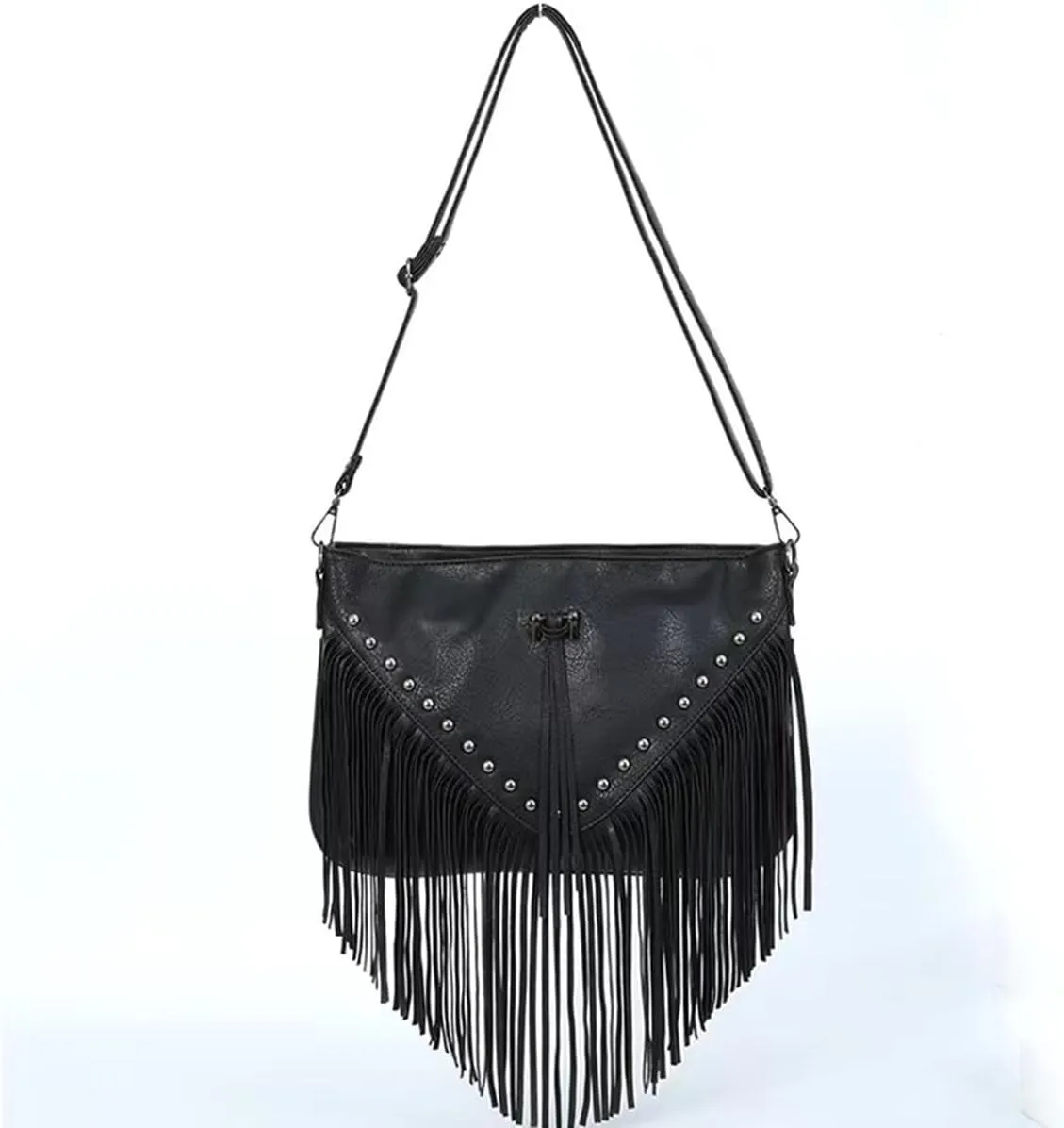 IAMUHI Casual Rivets Fringed Shoulder Handbag for Women,Soft Vegan Leather Hippie Crossbody Purse Bag Hobo Bag