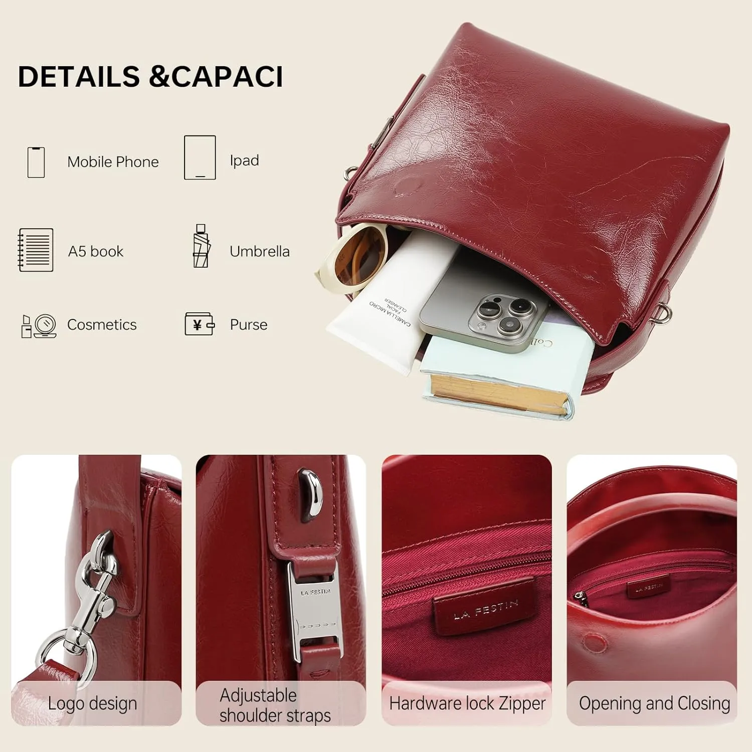 LA FESTIN Small Purse Leather Handbags for Women: Shoulder Crossbody Bag - Handbag with Strap