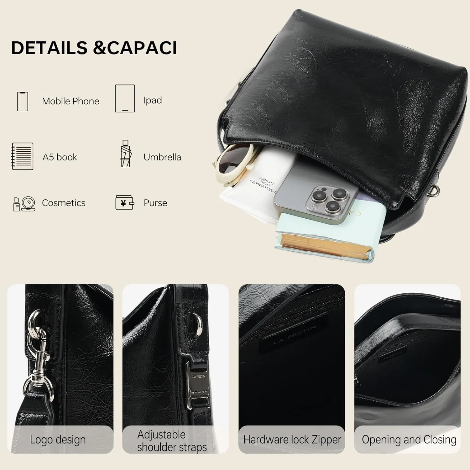 LA FESTIN Small Purse Leather Handbags for Women: Shoulder Crossbody Bag - Handbag with Strap