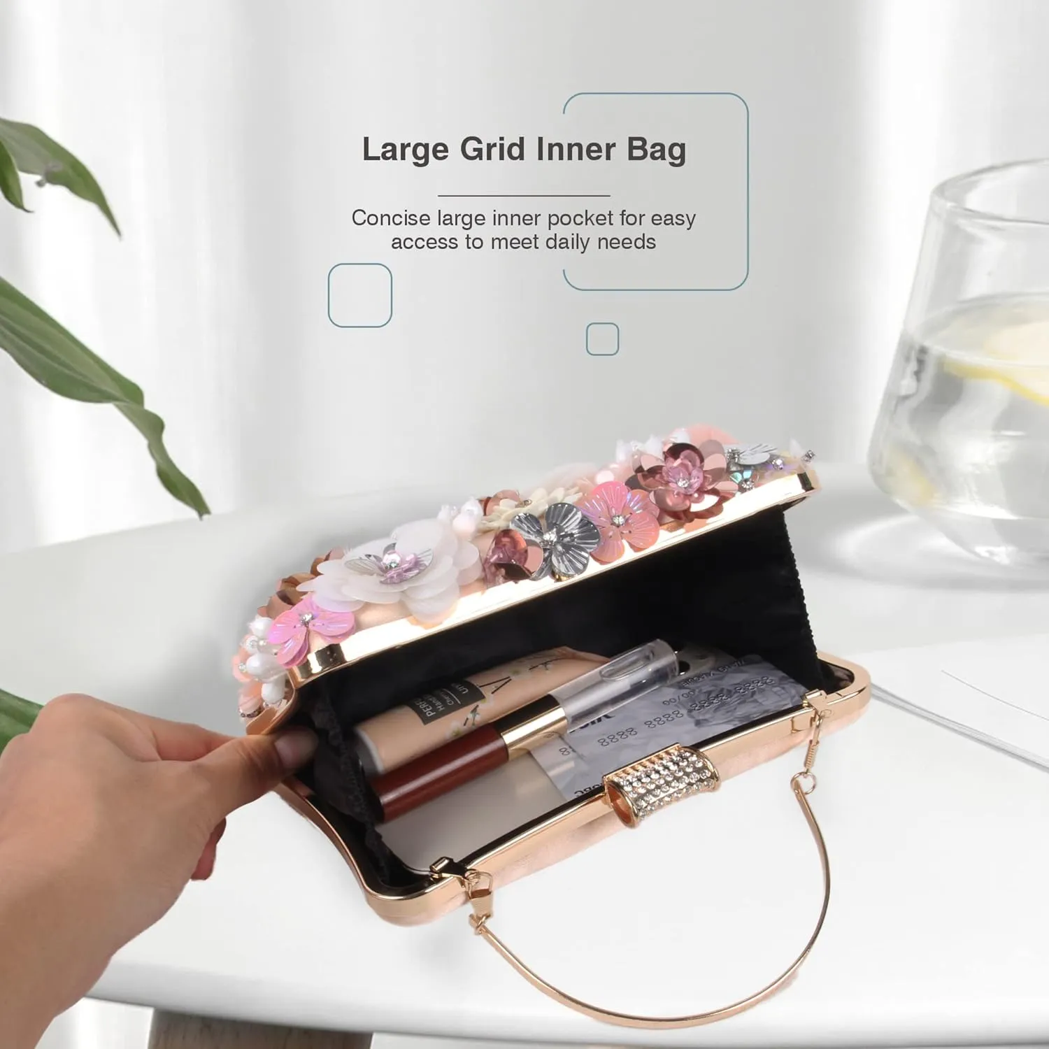 Lanpet Women Clutches Flower Evening Handbag Chain Strap Shoulder Bag