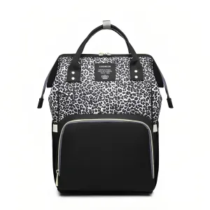 Leopard Print Diaper Bag Backpack Multi-Function Diaper Bag for Baby Care Waterproof Travel Baby Bag for Mom Gray