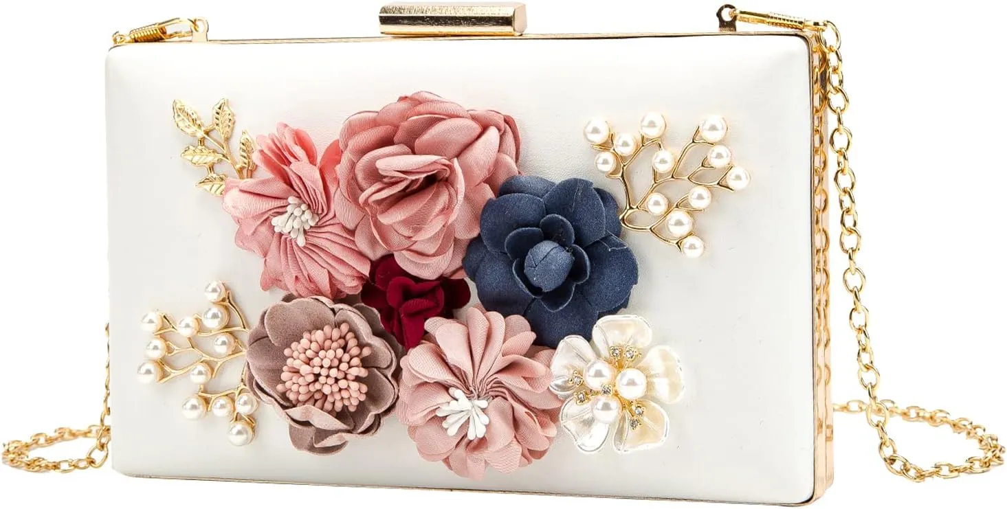 LETODE Flower Clutch Purse Evening Bag for Women Formal Party Handbag Chain Strap Shoulder Bag