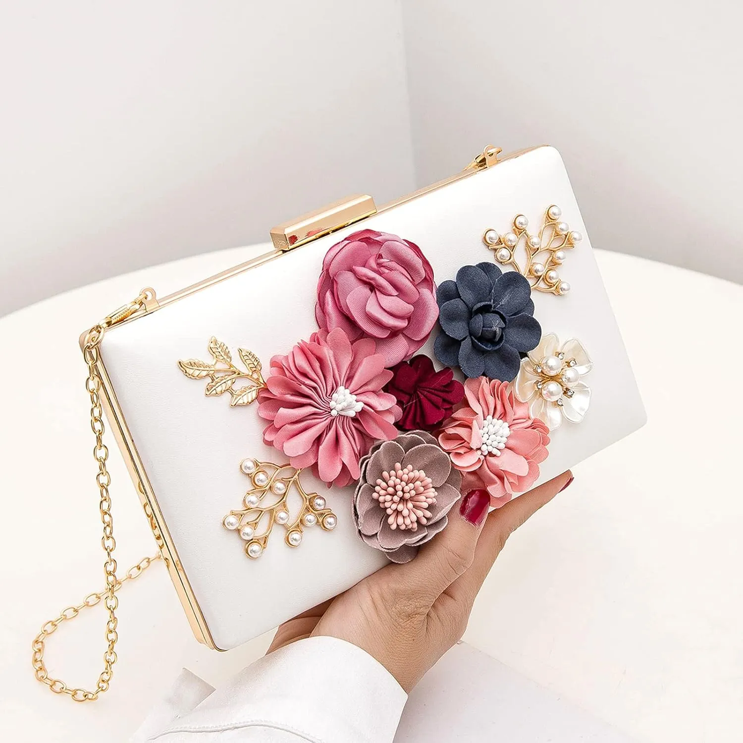 LETODE Flower Clutch Purse Evening Bag for Women Formal Party Handbag Chain Strap Shoulder Bag