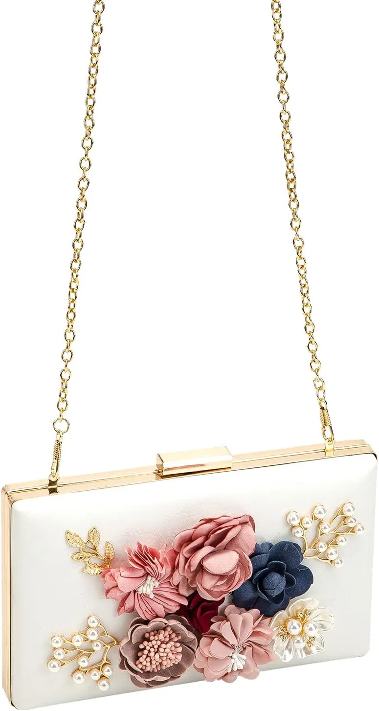 LETODE Flower Clutch Purse Evening Bag for Women Formal Party Handbag Chain Strap Shoulder Bag