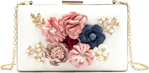 LETODE Flower Clutch Purse Evening Bag for Women Formal Party Handbag Chain Strap Shoulder Bag