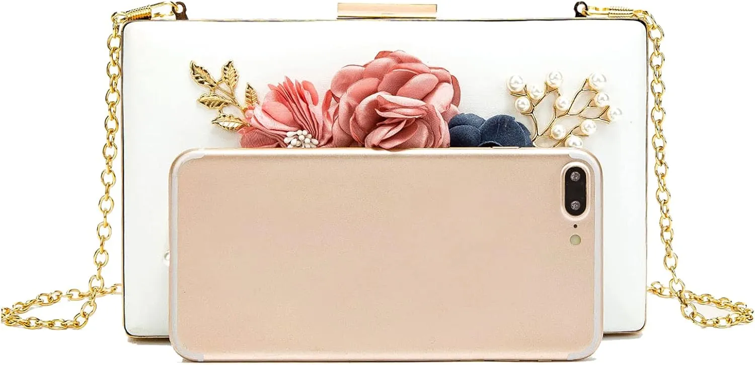 LETODE Flower Clutch Purse Evening Bag for Women Formal Party Handbag Chain Strap Shoulder Bag