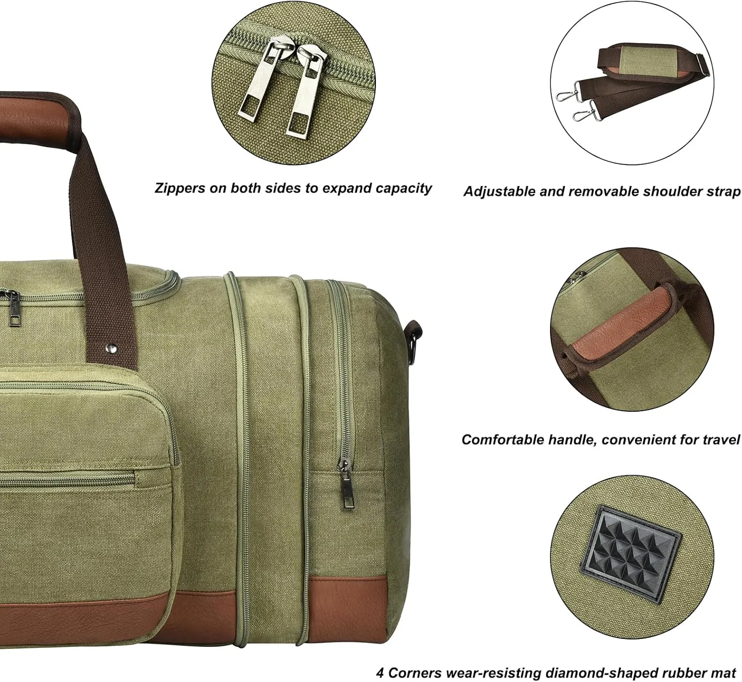Litvyak Duffle Bag for Travel, 50L Canvas Travel Duffel Bags Overnight Weekend Gym Carry On Luggage Bag for Men & Women(Army Green)