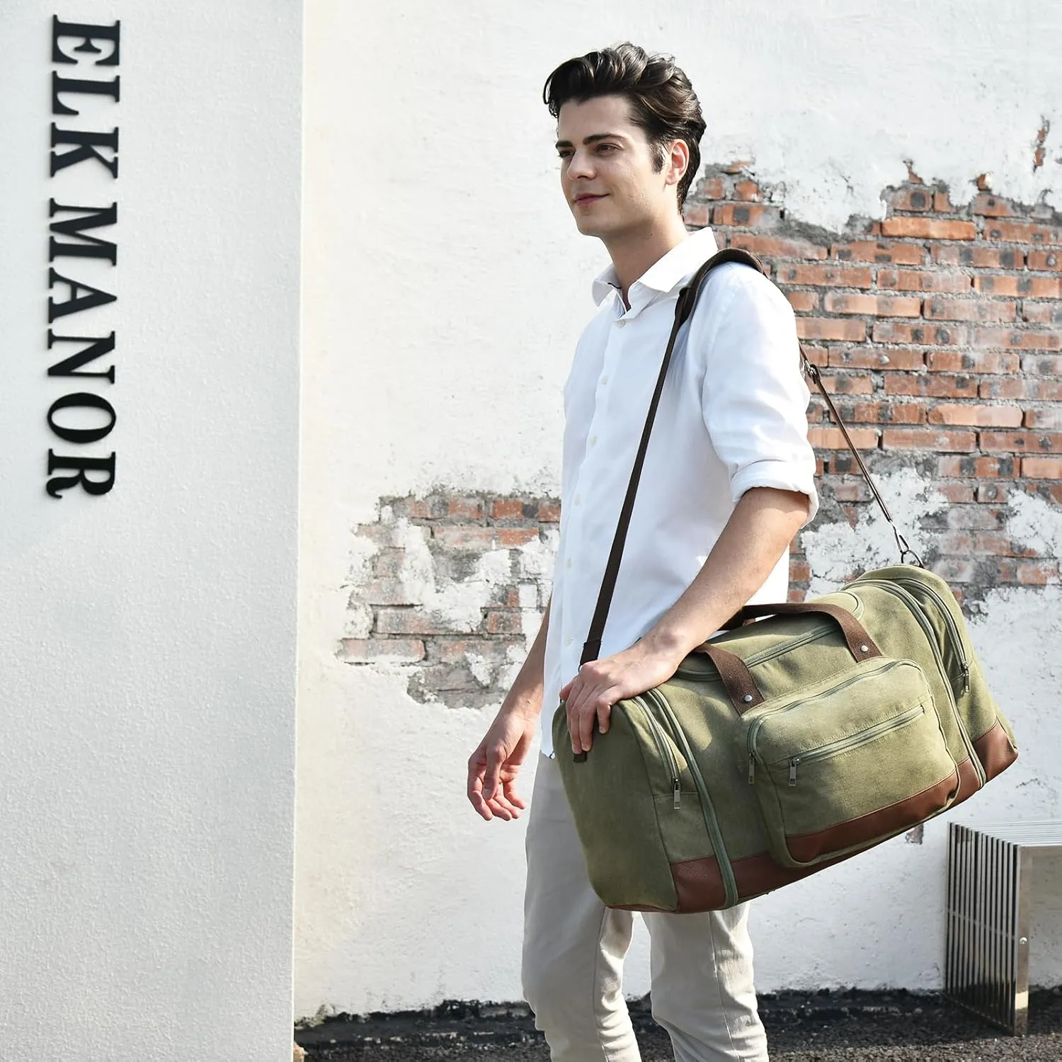 Litvyak Duffle Bag for Travel, 50L Canvas Travel Duffel Bags Overnight Weekend Gym Carry On Luggage Bag for Men & Women(Army Green)