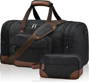 Litvyak Duffle Bag for Travel, 50L Canvas Travel Duffel Bags Overnight Weekend Gym Carry On Luggage Bag for Men & Women(Black Toiletry Bag)