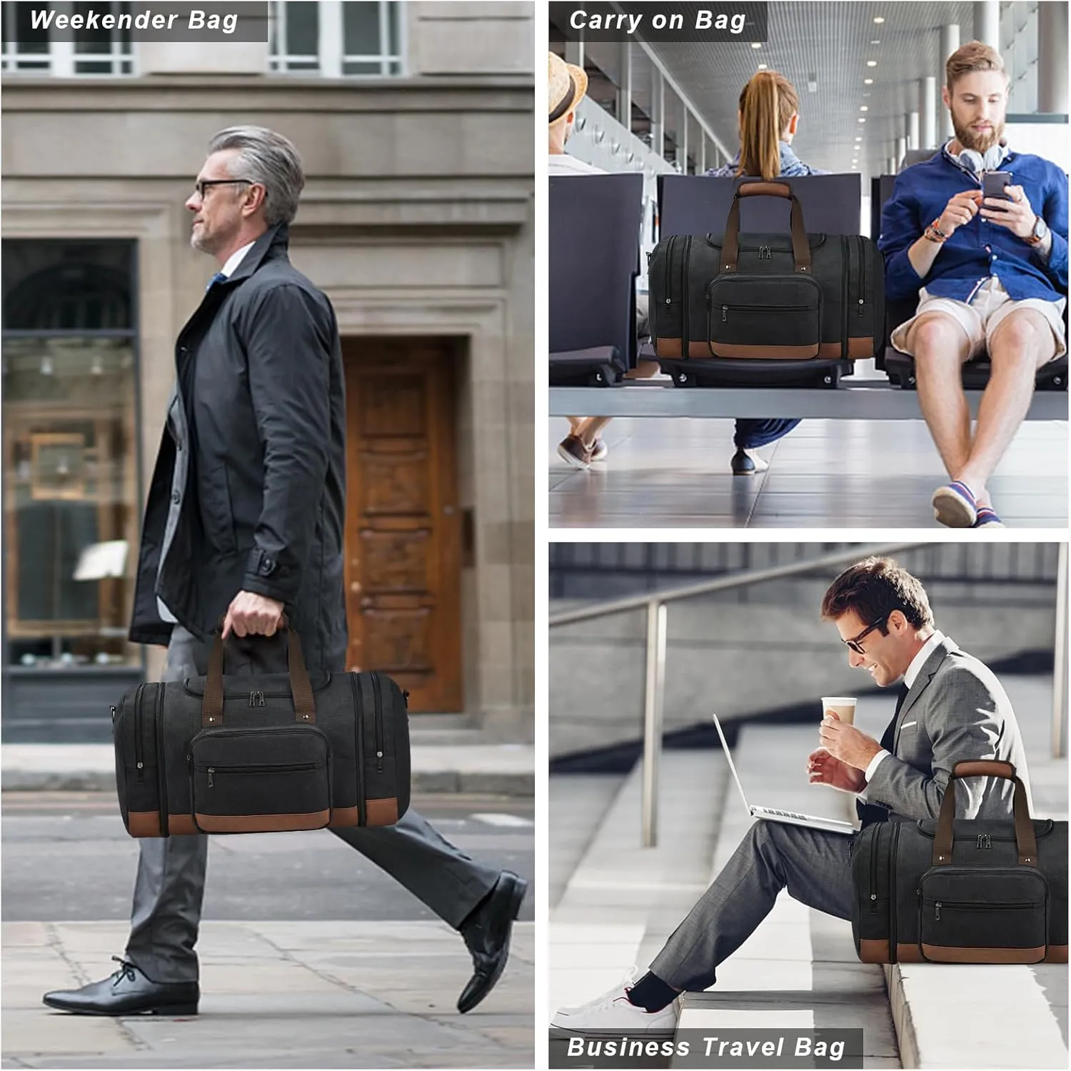 Litvyak Duffle Bag for Travel, 50L Canvas Travel Duffel Bags Overnight Weekend Gym Carry On Luggage Bag for Men & Women(Black Toiletry Bag)