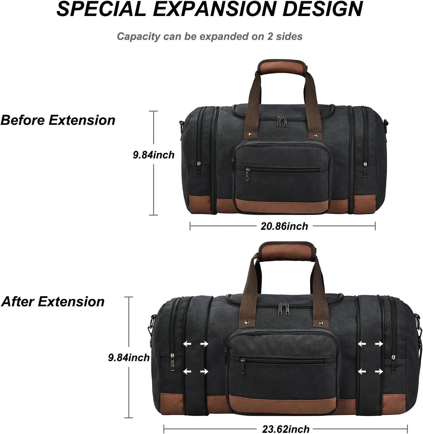 Litvyak Duffle Bag for Travel, 50L Canvas Travel Duffel Bags Overnight Weekend Gym Carry On Luggage Bag for Men & Women(Black Toiletry Bag)