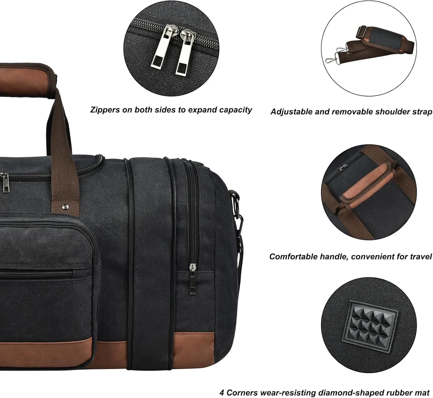 Litvyak Duffle Bag for Travel, 50L Canvas Travel Duffel Bags Overnight Weekend Gym Carry On Luggage Bag for Men & Women(Black)