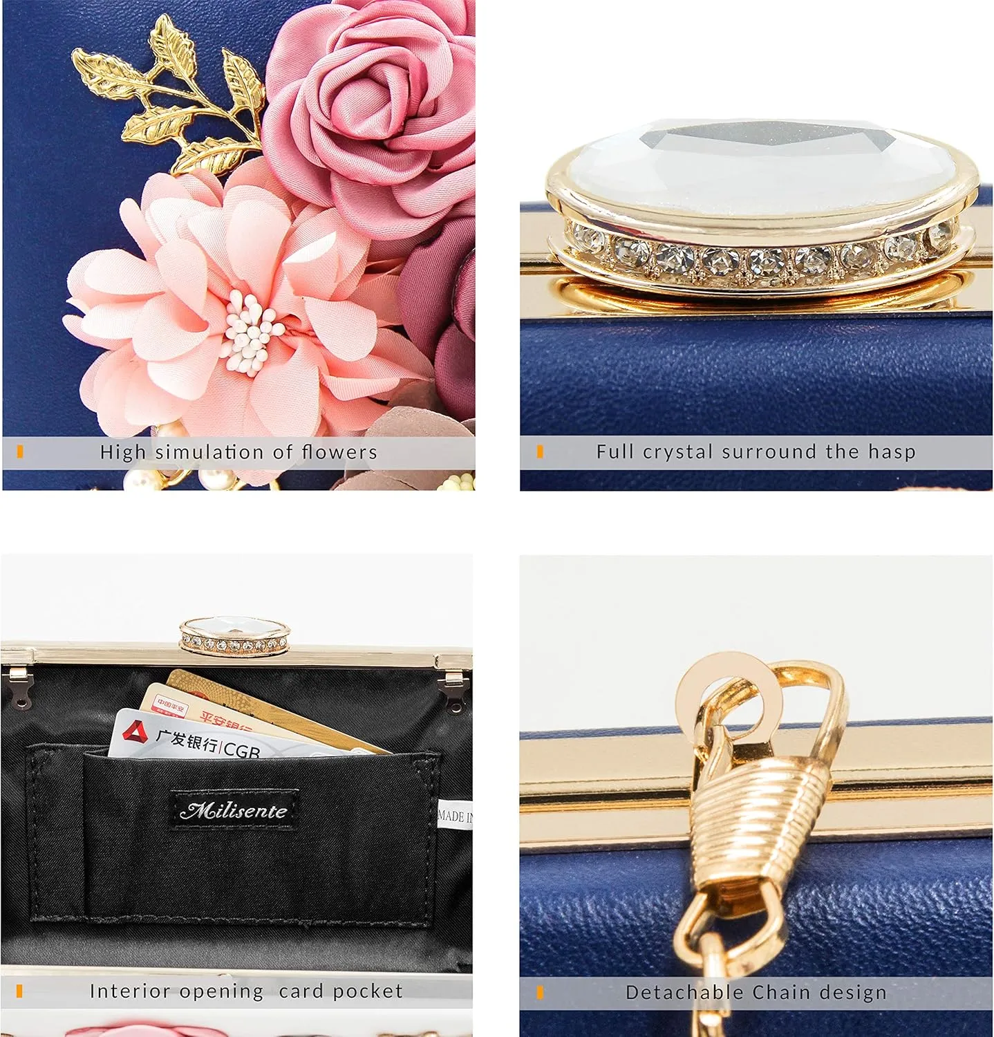 Milisente Evening Bag for Women, Flower Wedding Evening Clutch Purse Bride Floral Clutch Bag