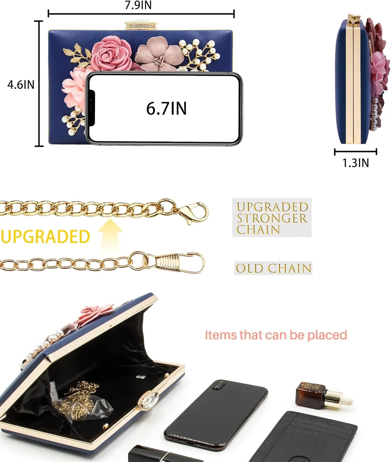 Milisente Evening Bag for Women, Flower Wedding Evening Clutch Purse Bride Floral Clutch Bag