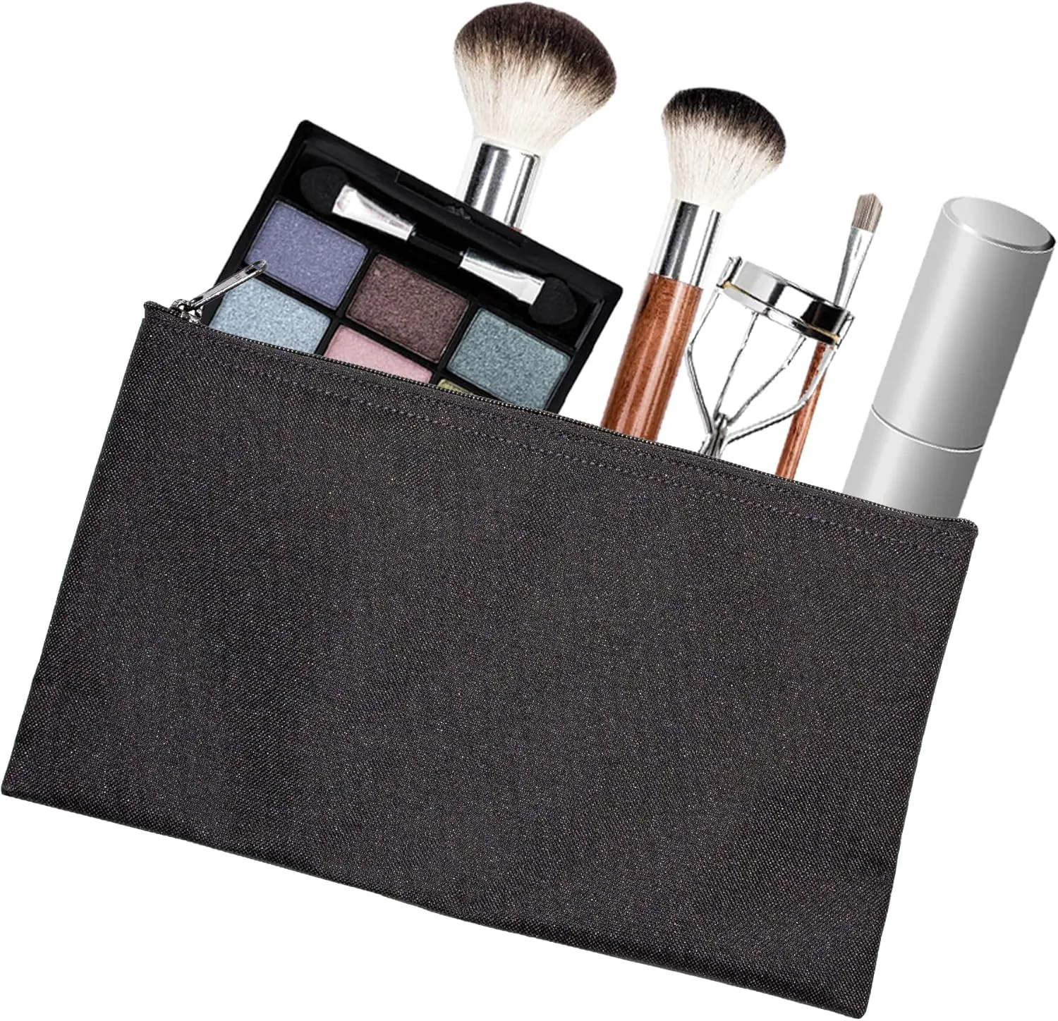 Multipack of 2 Compact Zipper Cloth Pouches,11 x 6 inches (Black)