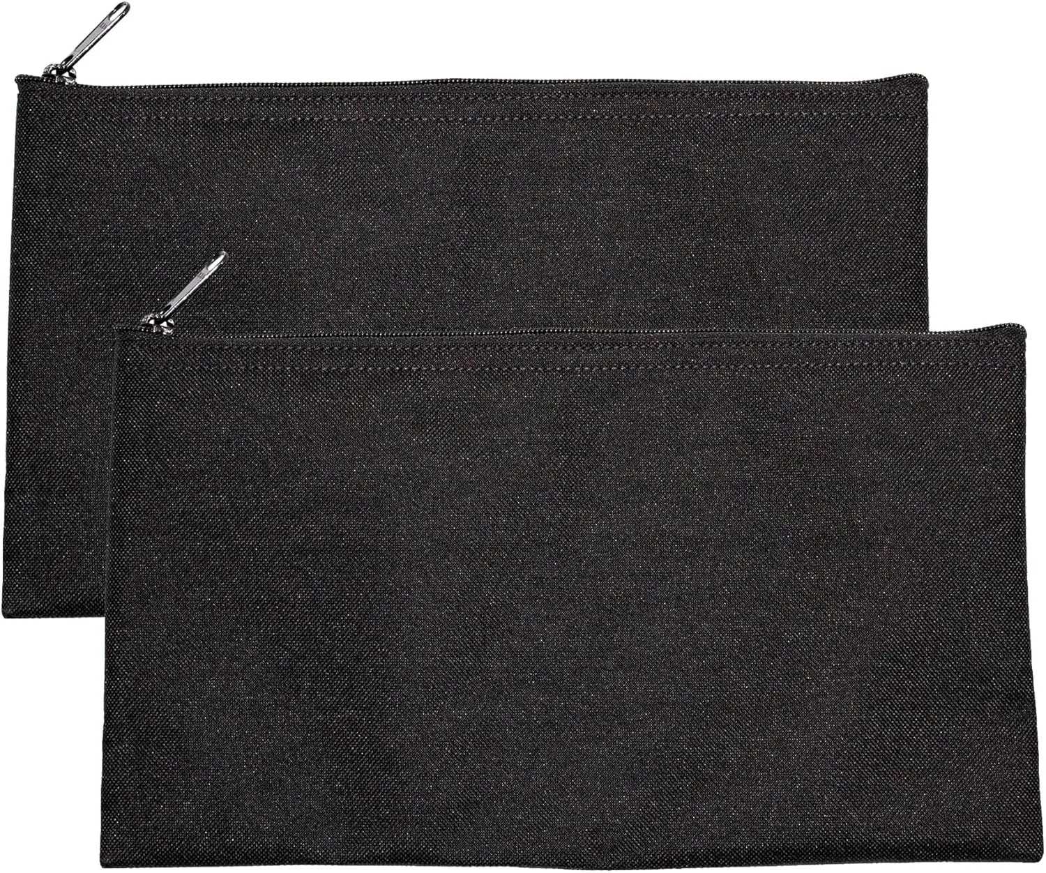 Multipack of 2 Compact Zipper Cloth Pouches,11 x 6 inches (Black)
