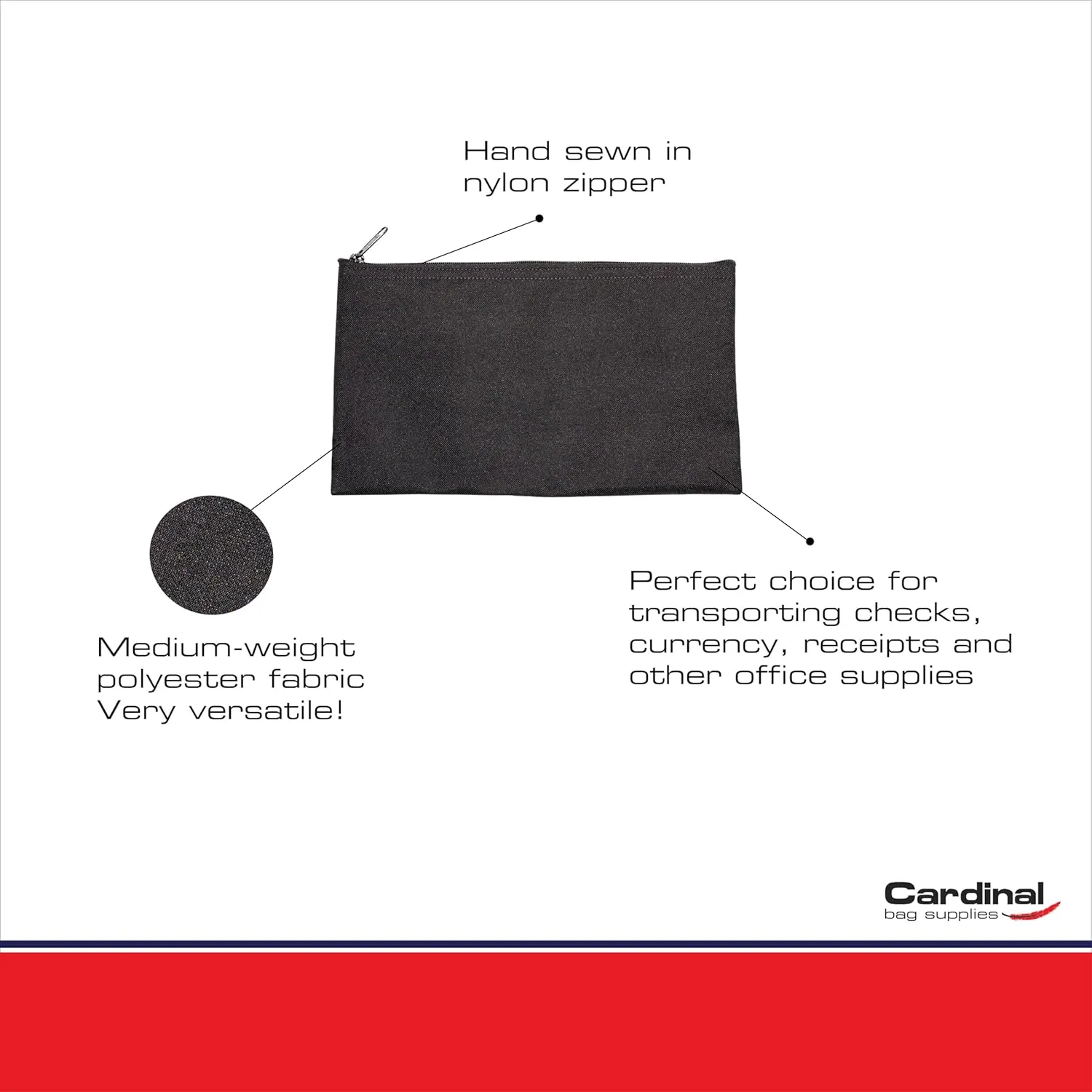 Multipack of 2 Compact Zipper Cloth Pouches,11 x 6 inches (Black)