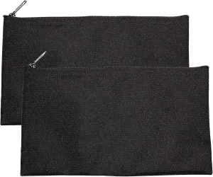 Multipack of 2 Compact Zipper Cloth Pouches,11 x 6 inches (Black)