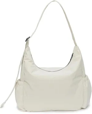 Nylon Purses for Women Large Beige Crossbody Hobo Purse Lightweight Padded Multi Pocket Gym Tote Bag
