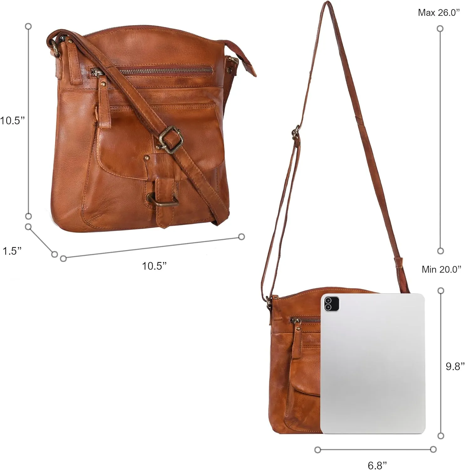Oak Leathers Leather Crossbody Bag For Women With Adjustable Sling Strap - Medium Size Crossover Shoulder Handbag Purse