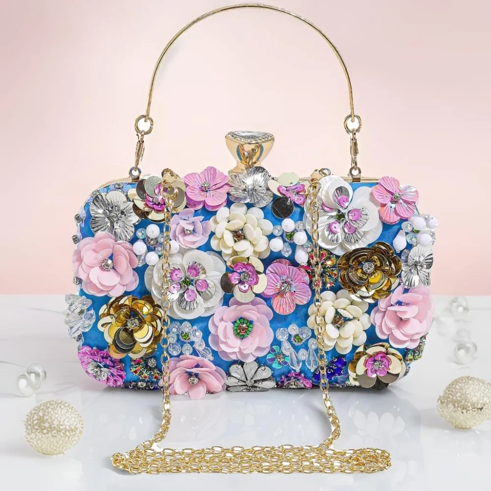 Party Clutches Fancy Floral Clutch Evening Bag Purses for Women Beaded Flower Clutch Purse Handbag Wedding Guest Dress