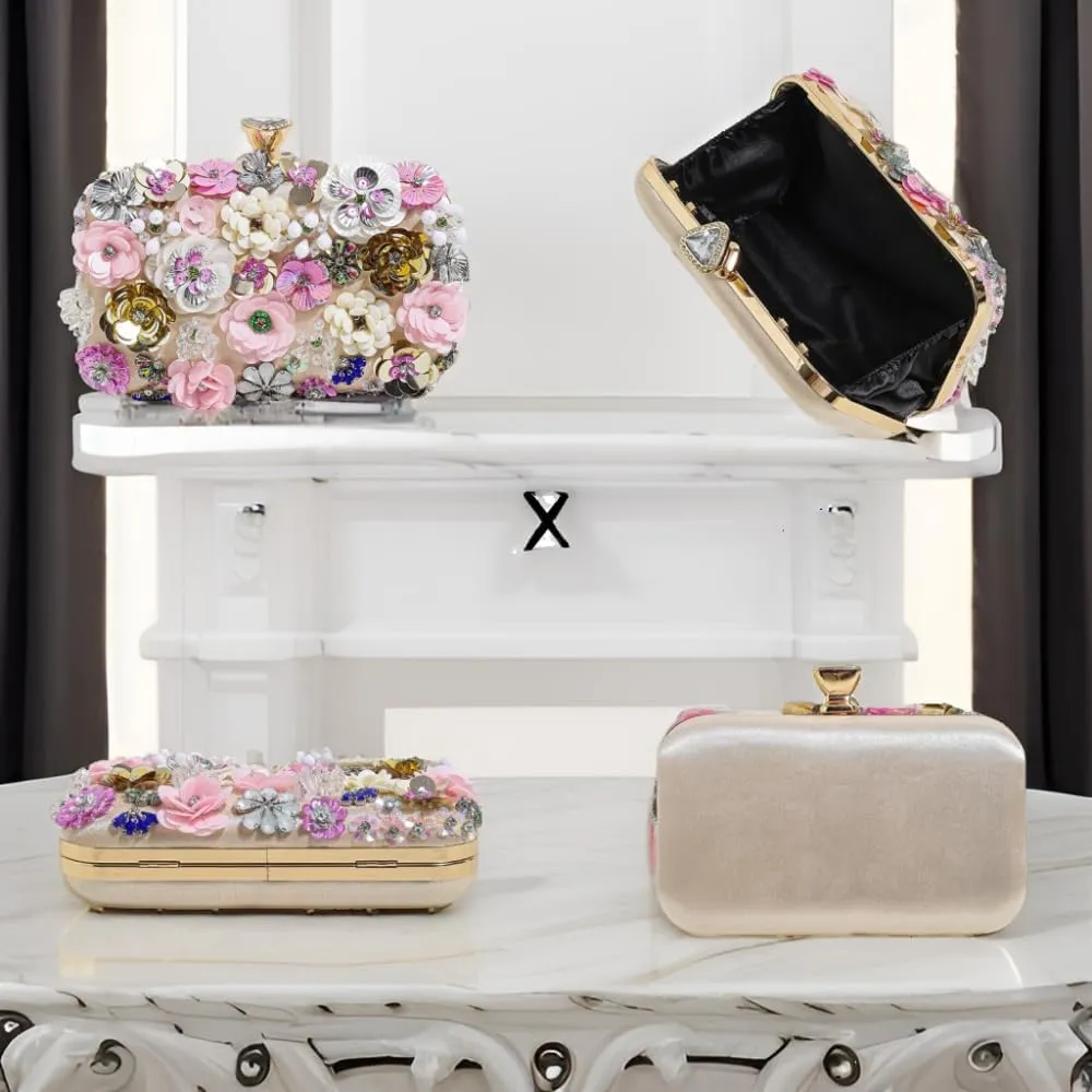 Party Clutches Fancy Floral Clutch Evening Bag Purses for Women Beaded Flower Clutch Purse Handbag Wedding Guest Dress