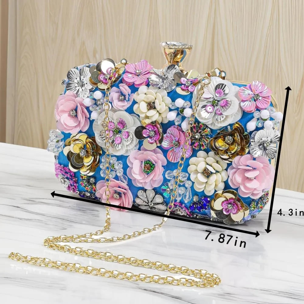 Party Clutches Fancy Floral Clutch Evening Bag Purses for Women Beaded Flower Clutch Purse Handbag Wedding Guest Dress