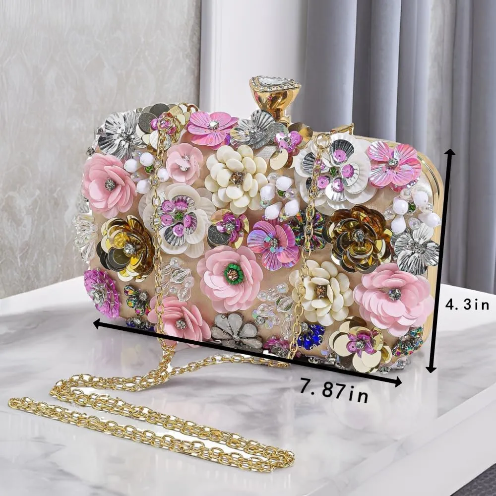 Party Clutches Fancy Floral Clutch Evening Bag Purses for Women Beaded Flower Clutch Purse Handbag Wedding Guest Dress