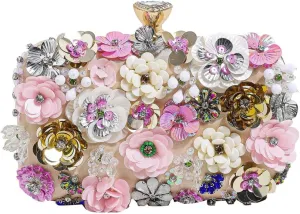Party Clutches Fancy Floral Clutch Evening Bag Purses for Women Beaded Flower Clutch Purse Handbag Wedding Guest Dress