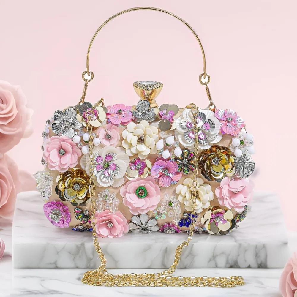 Party Clutches Fancy Floral Clutch Evening Bag Purses for Women Beaded Flower Clutch Purse Handbag Wedding Guest Dress