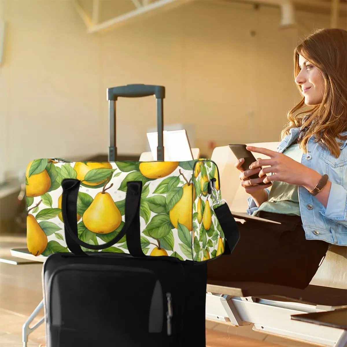Pear Leaves Foldable Lightweight Duffle Bag for Travel - Waterproof Carry On Bags for Airplanes, Travel Duffel Bags for Gym, Weekend
