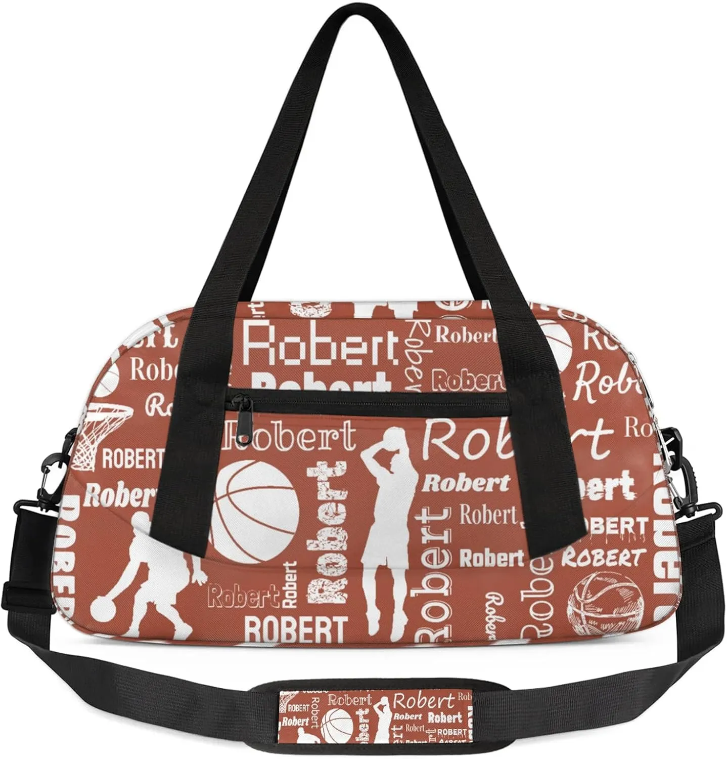 Personalized Basketball Sport Duffel Bag Custom Sports Bag Travel Overnight Shoulder Bags Customized Gifts for Women Men, Brown