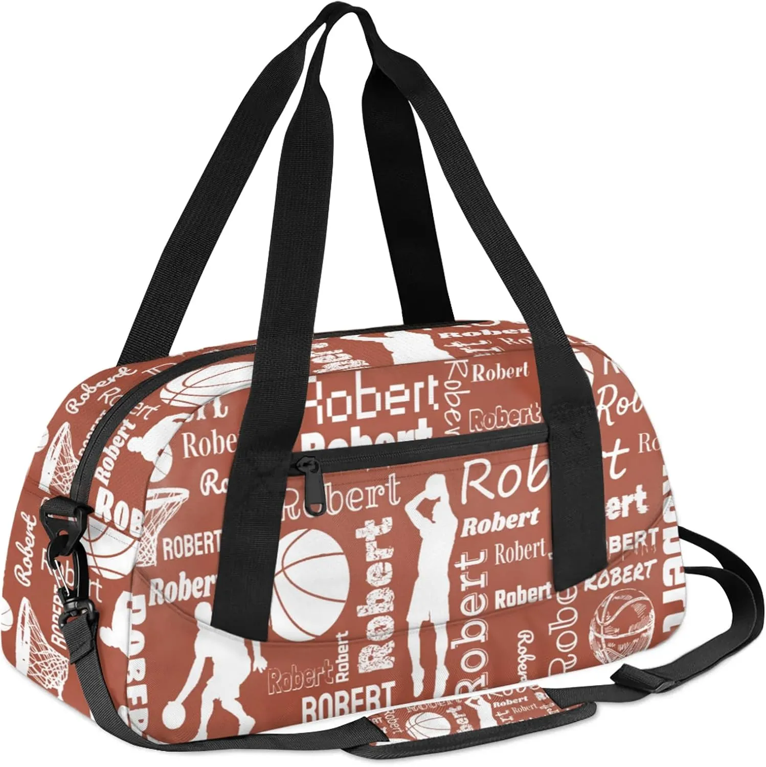 Personalized Basketball Sport Duffel Bag Custom Sports Bag Travel Overnight Shoulder Bags Customized Gifts for Women Men, Brown