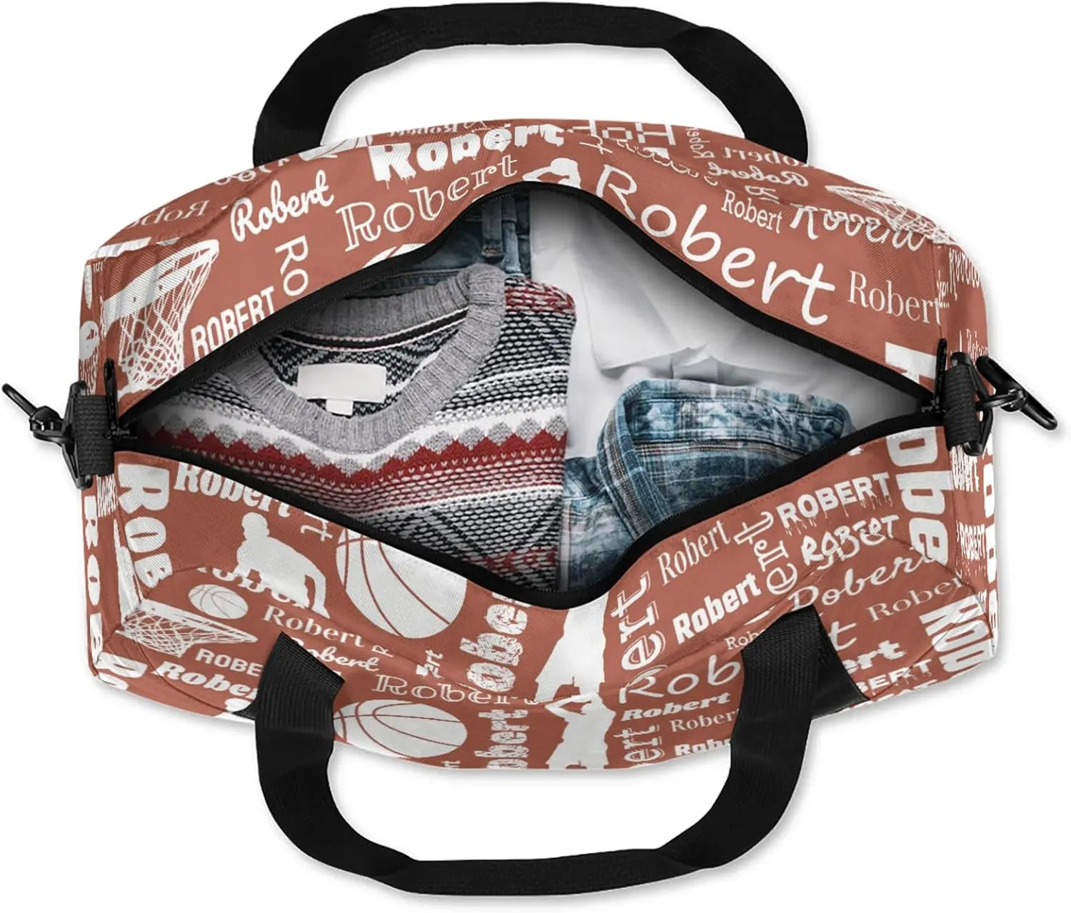Personalized Basketball Sport Duffel Bag Custom Sports Bag Travel Overnight Shoulder Bags Customized Gifts for Women Men, Brown