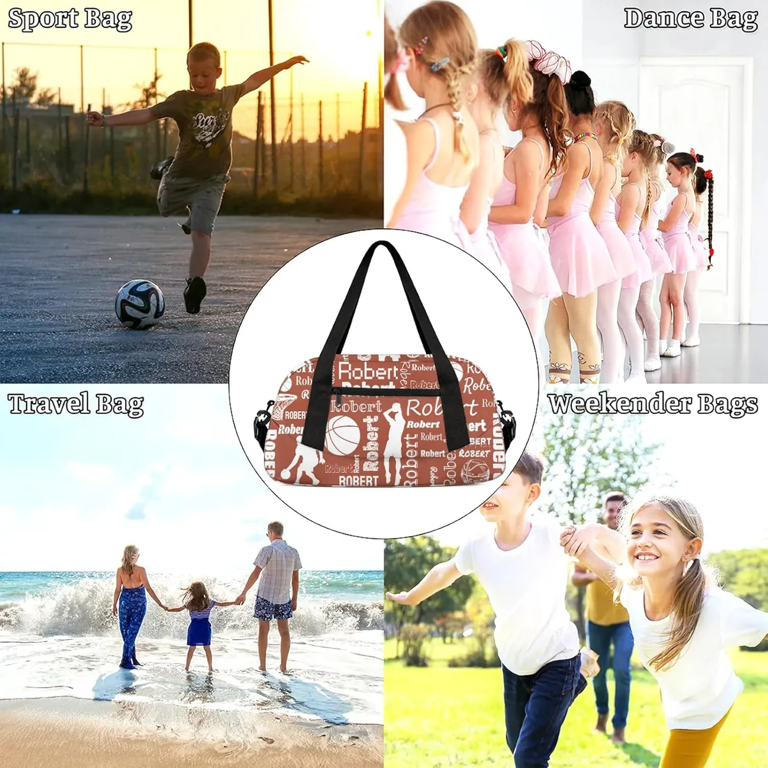 Personalized Basketball Sport Duffel Bag Custom Sports Bag Travel Overnight Shoulder Bags Customized Gifts for Women Men, Brown