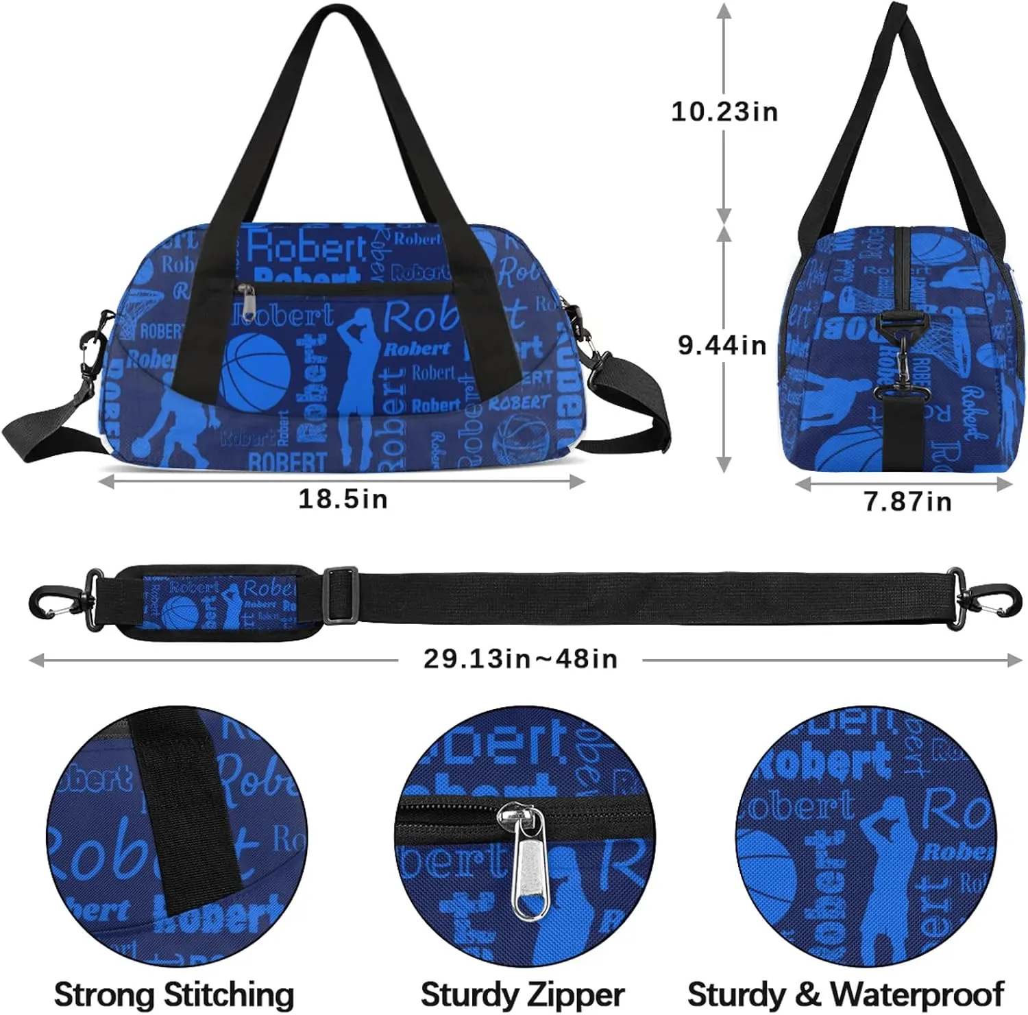 Personalized Basketball Sport Duffel Bag Custom Sports Bag Travel Overnight Shoulder Bags Customized Gifts for Women Men, Dark Blue